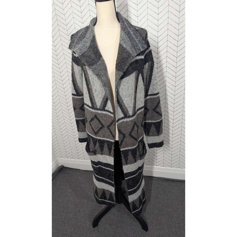Joseph A Sweater Womens Gray Medium Open Cardigan Duster Aztec Southwestern Boho